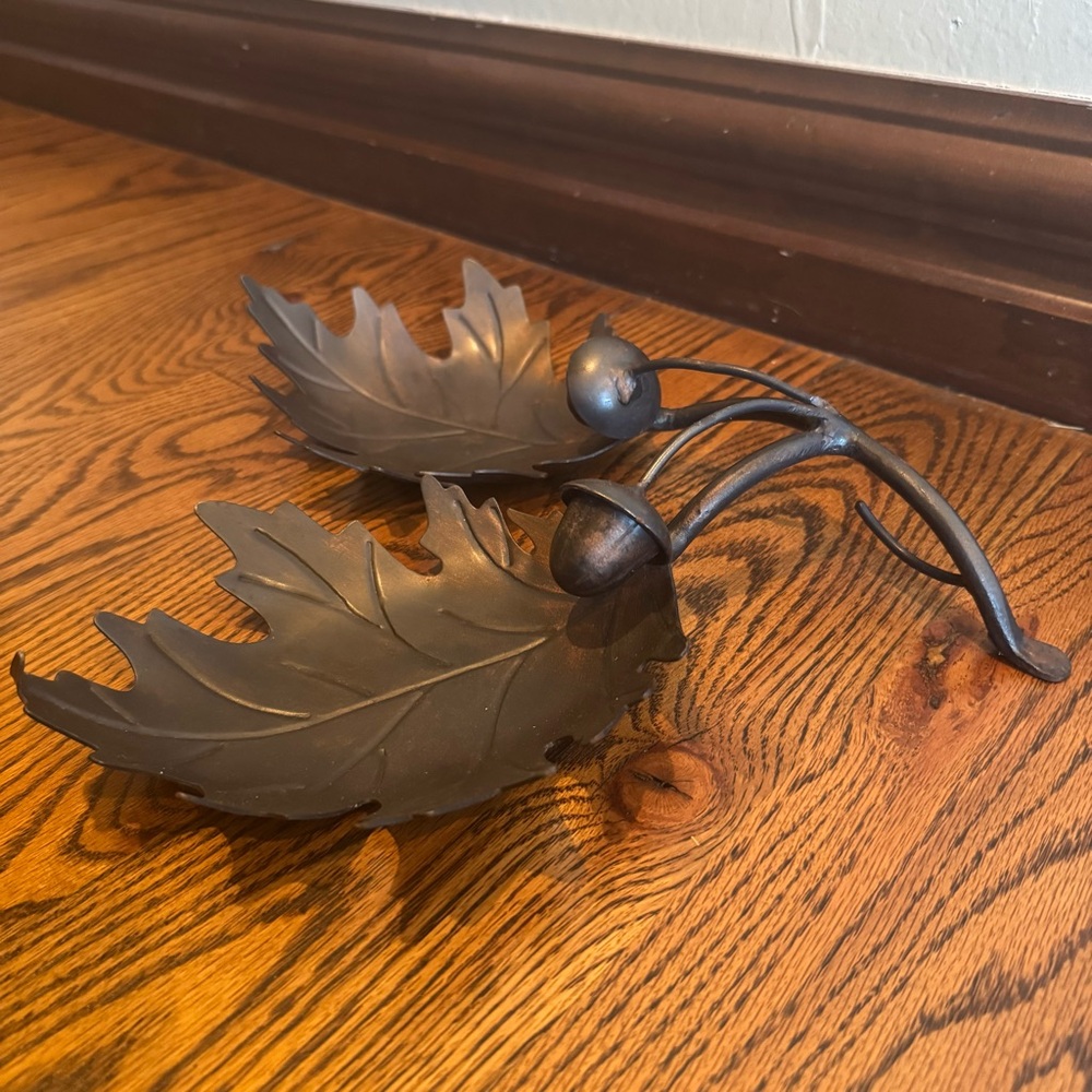 Bronze Leaf with Acorns Fall Decor Candle Holder